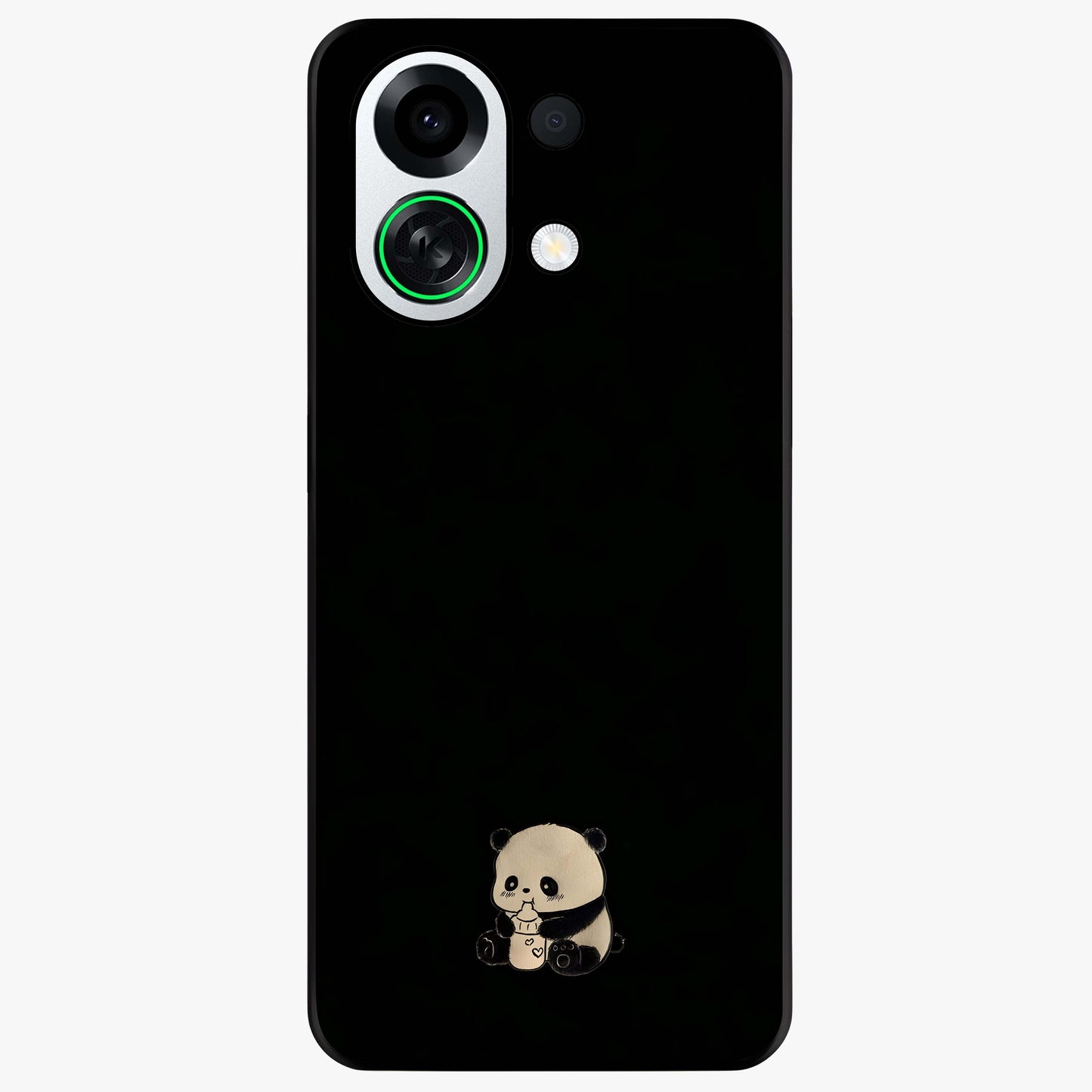 Midnight Panda Love Glass Case showing flat back view with cute panda themed artwork and glossy glass finish.