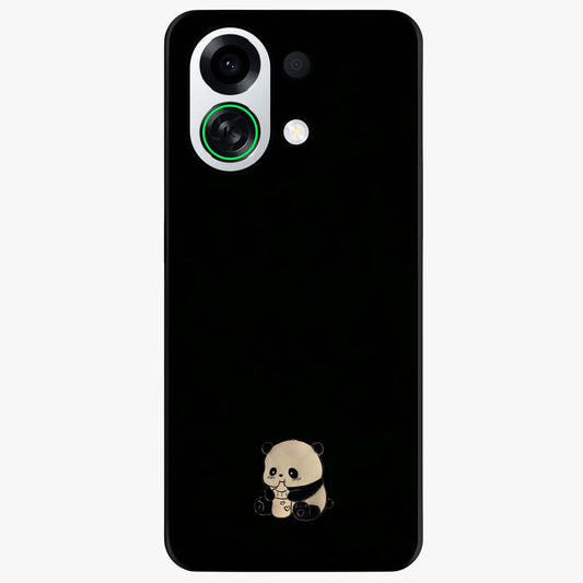 Midnight Panda Love Glass Case showing flat back view with cute panda themed artwork and glossy glass finish.