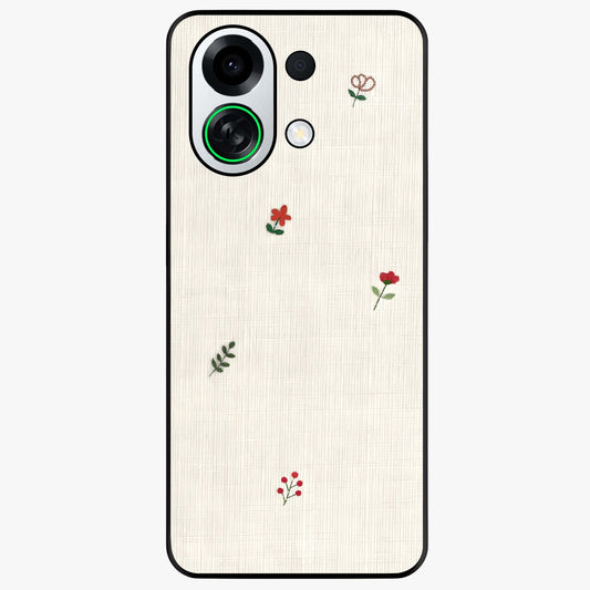 Minimal Petal Whispers Glass Case showing flat back view with soft minimal floral artwork and glossy glass finish.