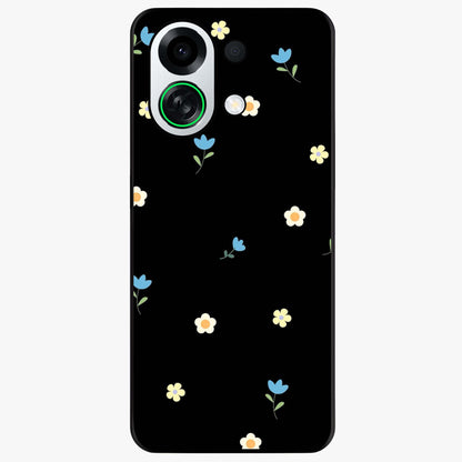 Minimalistic Blue With White Flower Pattern Glass Case showing flat back view with blue background and white flower pattern and glossy glass finish.