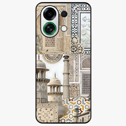 Mughal Marble Legacy Glass Case showing flat back view with intricate Mughal inspired marble pattern and glossy glass finish.