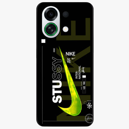 Neon Street Edition Glass Case showing flat back view with neon street style artwork and glossy glass finish.