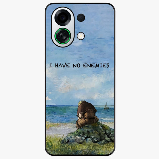 Peace Beyond War Glass Case showing flat back view with symbolic peace themed artwork and glossy glass finish.