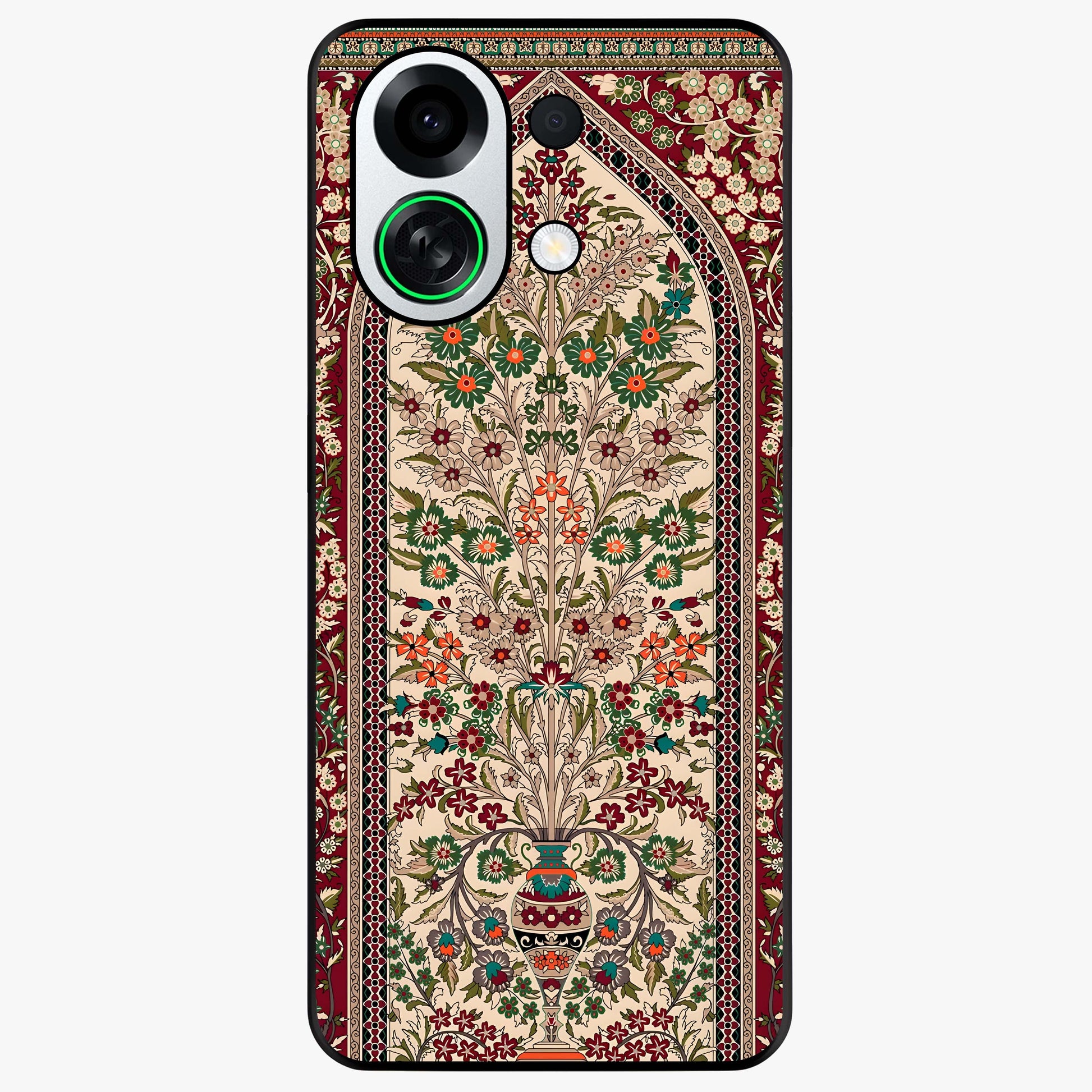 Persian Inspired Glass Case showing flat back view with ornate Persian style pattern artwork and glossy glass finish.