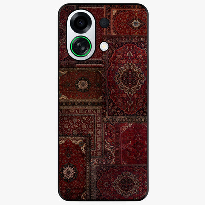 Persian Velvet Tale Glass Case showing flat back view with luxurious Persian velvet pattern artwork and glossy glass finish.