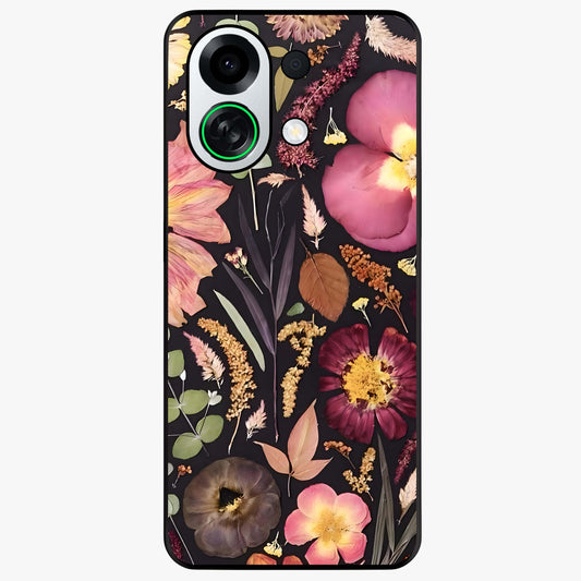 Petal Dream Tapestry Glass Case showing flat back view with intricate floral tapestry artwork and glossy glass finish.