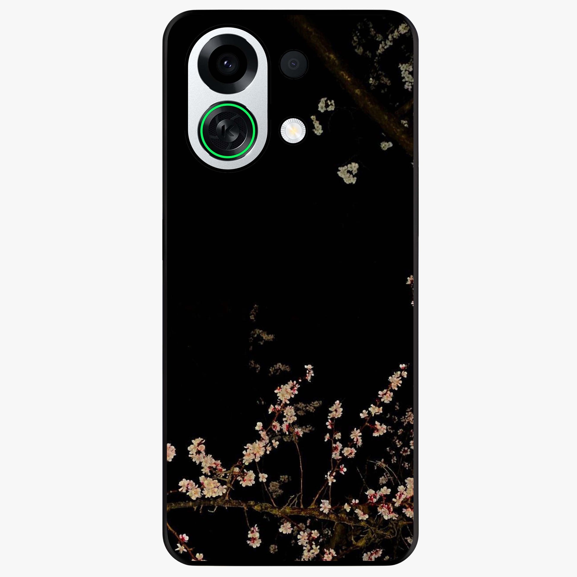 Petal Moon Light With Custom Name Glass Case showing flat back view with floral moonlight artwork and personalized name design.