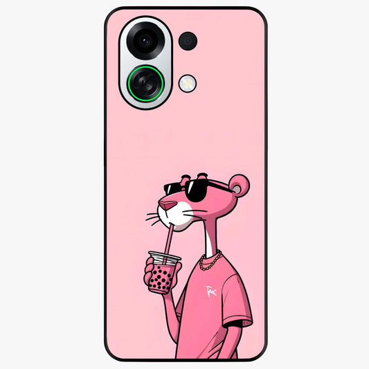 Pink Panther Glass Case showing flat back view with iconic pink panther artwork and glossy glass finish.