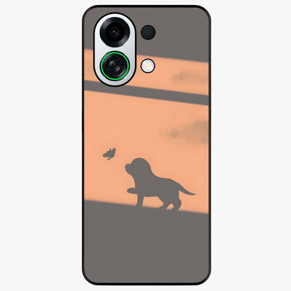 Puppy Shadow Art Glass Case showing flat back view with cute puppy shadow style artwork and glossy glass finish.