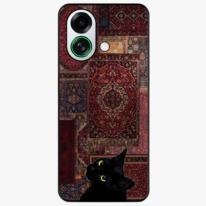 Regal Magic Cat Apple Glass Case showing flat back view with magical cat artwork holding apple and glossy glass finish.