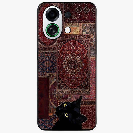 Regal Magic Cat Apple Glass Case showing flat back view with magical cat artwork holding apple and glossy glass finish.