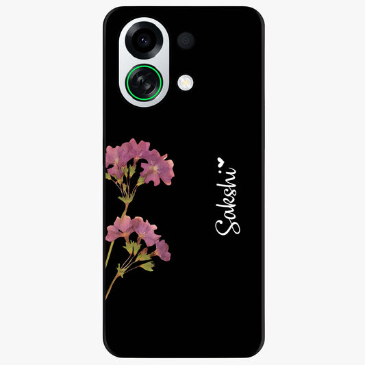 Riching Lavender Flower Custom Name Glass Case showing flat back view with lavender floral artwork and personalized name design.