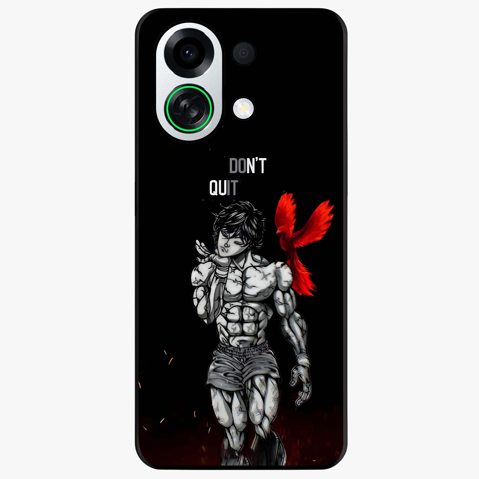 Rise Beyond Limits Glass Case showing flat back view with motivational typography artwork and glossy glass finish.