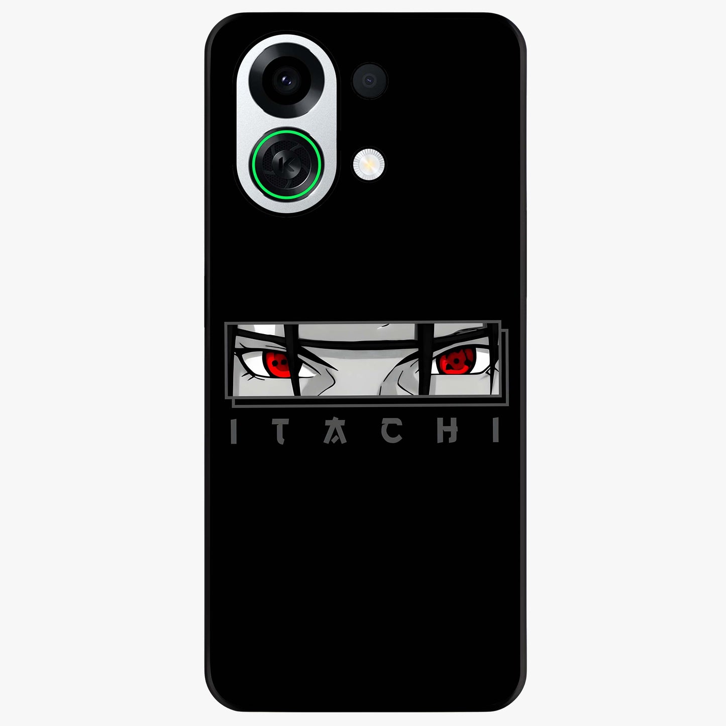 Scarlet Gaze Dominance Glass Case showing flat back view with striking red themed artwork and glossy glass finish.