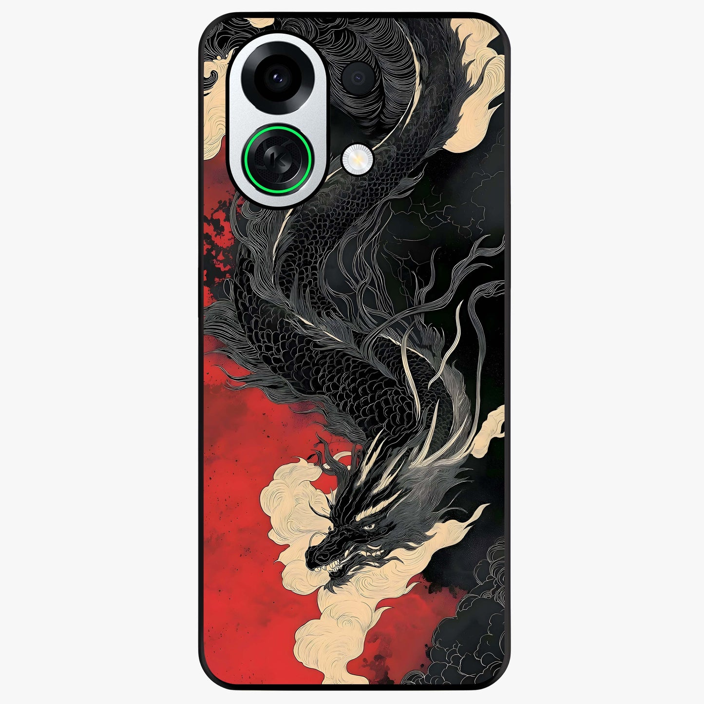 Shadow Dragon Fury Glass Case showing flat back view with fierce dragon artwork and glossy glass finish.