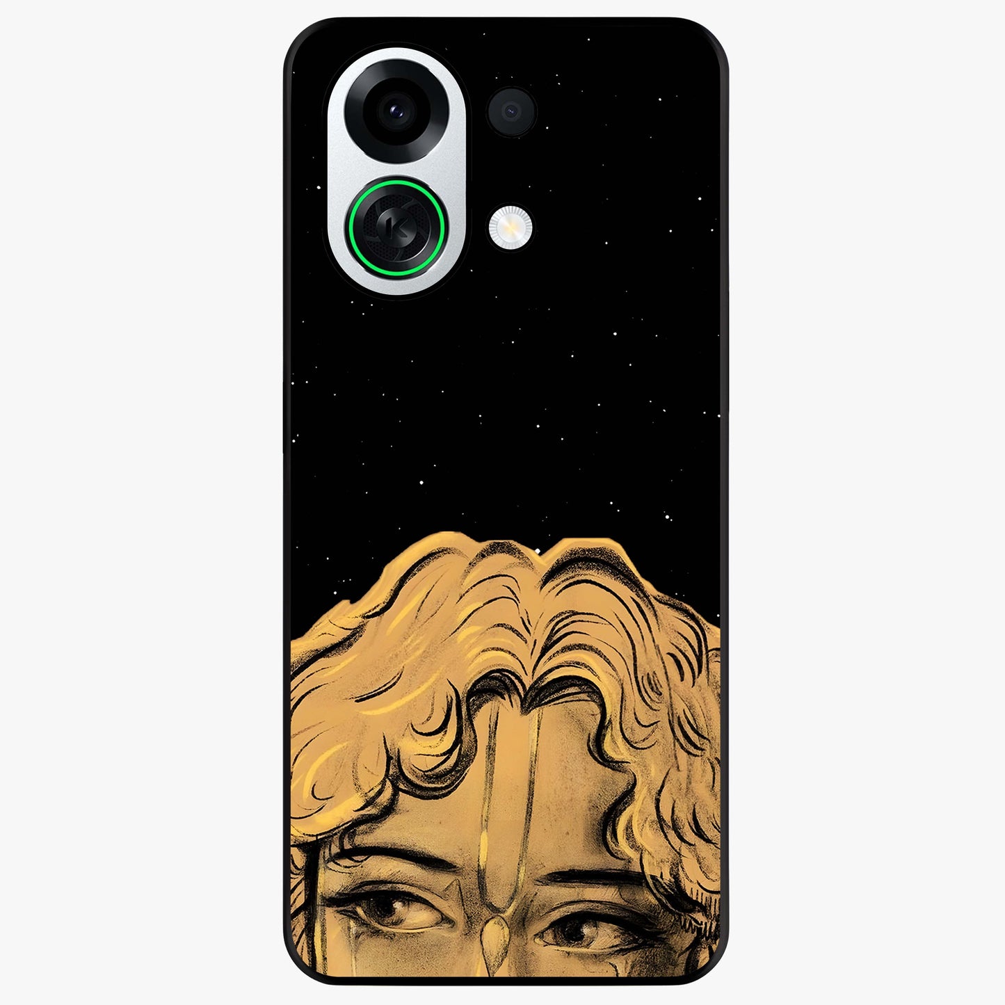Shri Krishna Art Glass Case showing flat back view with devotional Krishna artwork and glossy glass finish.