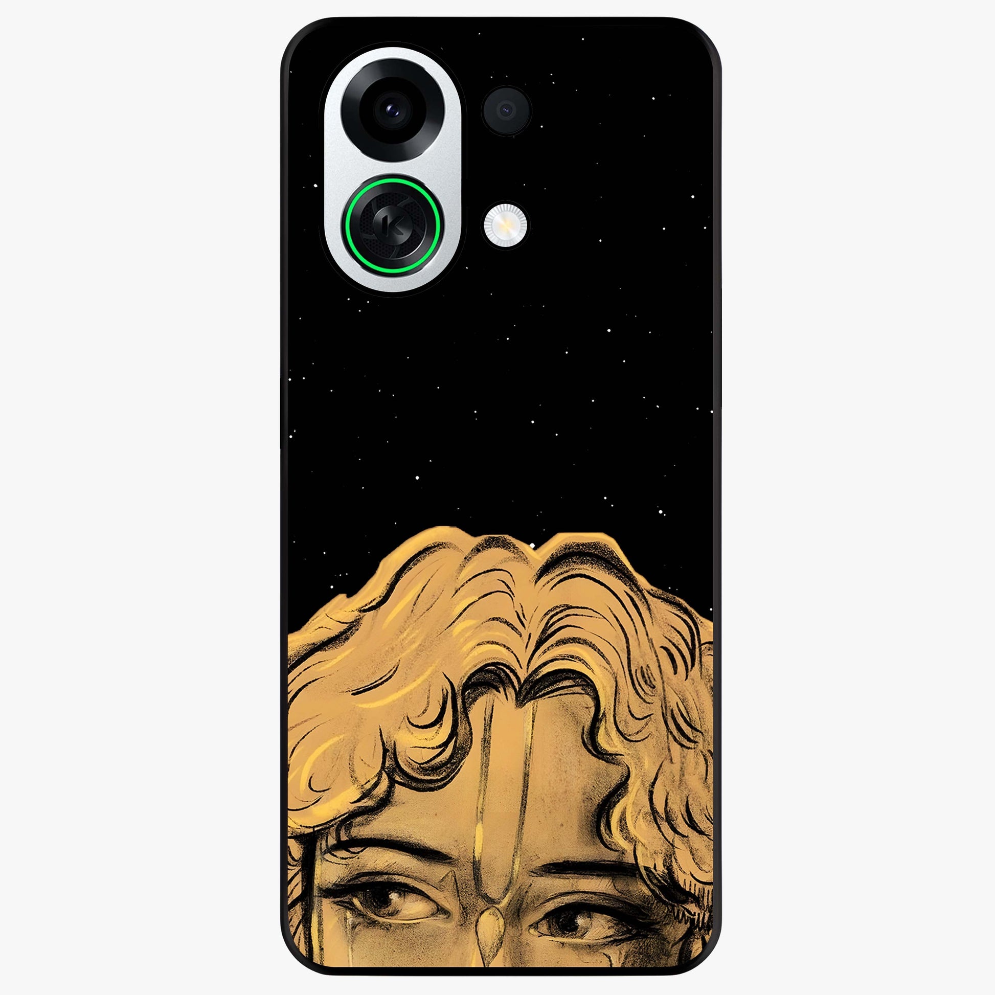 Shri Krishna Art Glass Case showing flat back view with devotional Krishna artwork and glossy glass finish.
