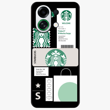 Starbucks Mocha Glass Case showing flat back view with coffee inspired artwork and glossy glass finish.