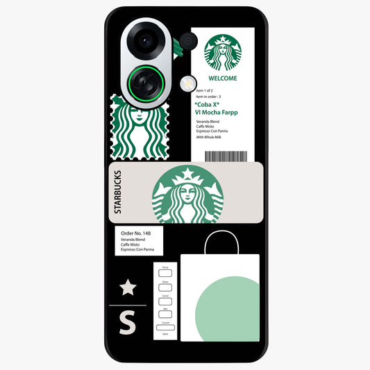 Starbucks Mocha Glass Case showing flat back view with coffee inspired artwork and glossy glass finish.