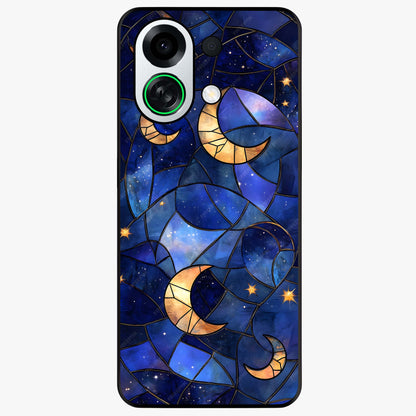 Starlit Sky Tapestry Glass Case showing flat back view with decorative starry sky tapestry artwork and glossy glass finish.