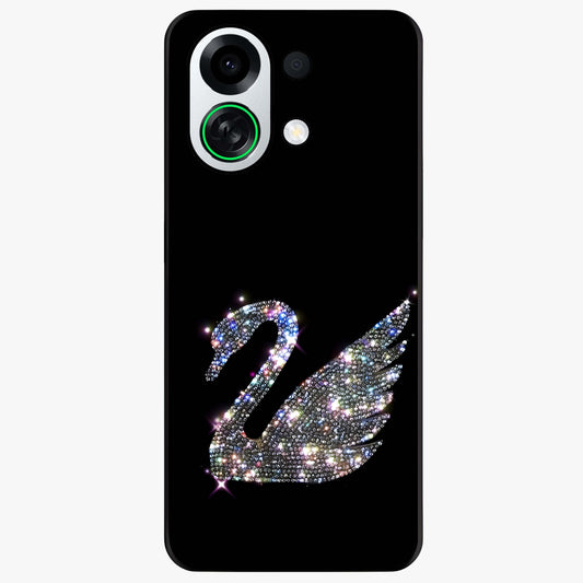 Starlit Swan Grace Glass Case showing flat back view with graceful swan artwork under starry sky and glossy glass finish.