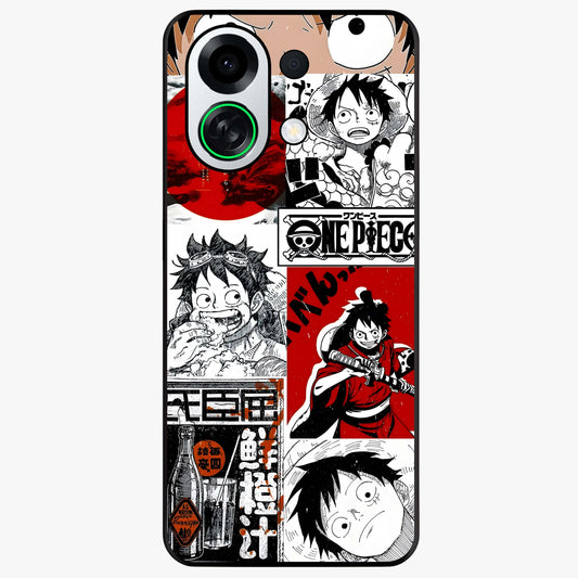 Strawhat Chaos Panels Glass Case showing flat back view with anime inspired chaos panel artwork and glossy glass finish.