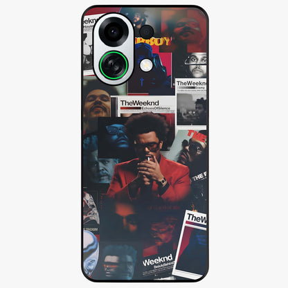 The Weeknd Glass Case showing flat back view with music inspired artistic portrait artwork and glossy glass finish.
