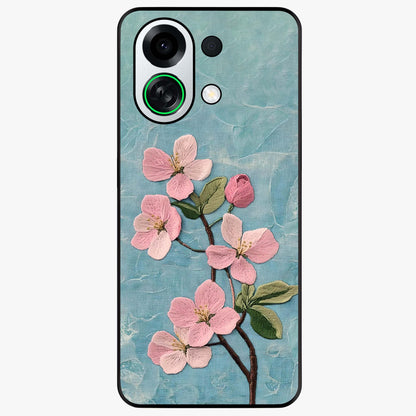 Threaded Blossom Breeze Glass Case showing flat back view with delicate blossom artwork and glossy glass finish.