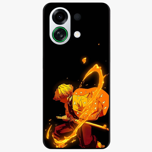 Thunder Flame Execution Glass Case showing flat back view with powerful flame and lightning artwork and glossy glass finish.