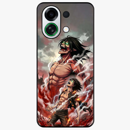 Titan Awakening Fury Glass Case showing flat back view with powerful titan inspired artwork and glossy glass finish.