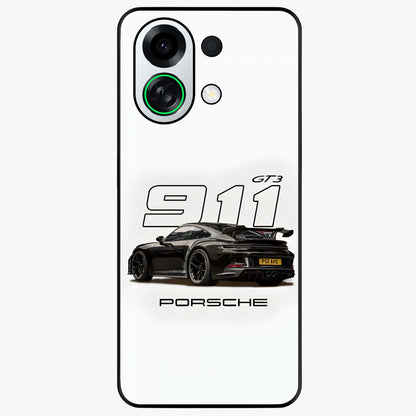 Turbo Legacy Icon Glass Case showing flat back view with iconic sports car inspired artwork and glossy glass finish.