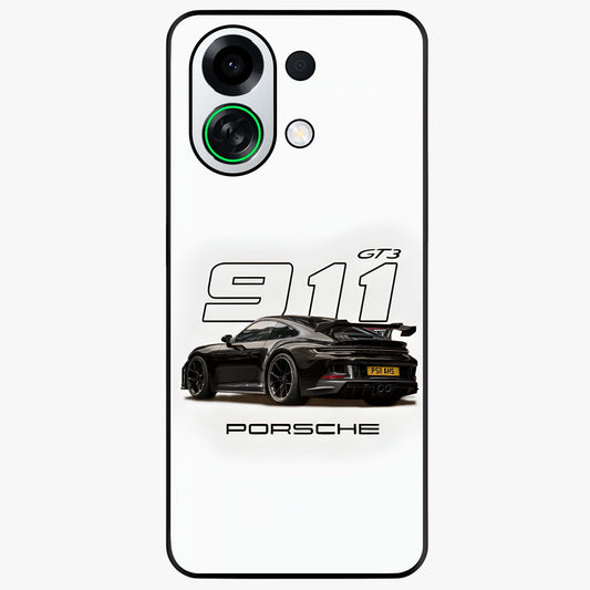 Turbo Legacy Icon Glass Case showing flat back view with iconic sports car inspired artwork and glossy glass finish.