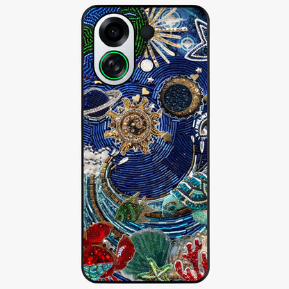 Universe Underwater Spark Glass Case showing flat back view with cosmic underwater themed artwork and glossy glass finish.