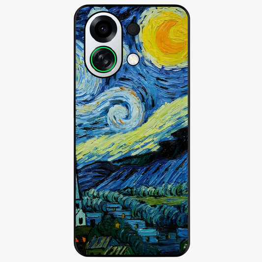 Van Gogh Art Glass Case showing flat back view with classic painterly artwork inspired by Van Gogh style and glossy glass finish.
