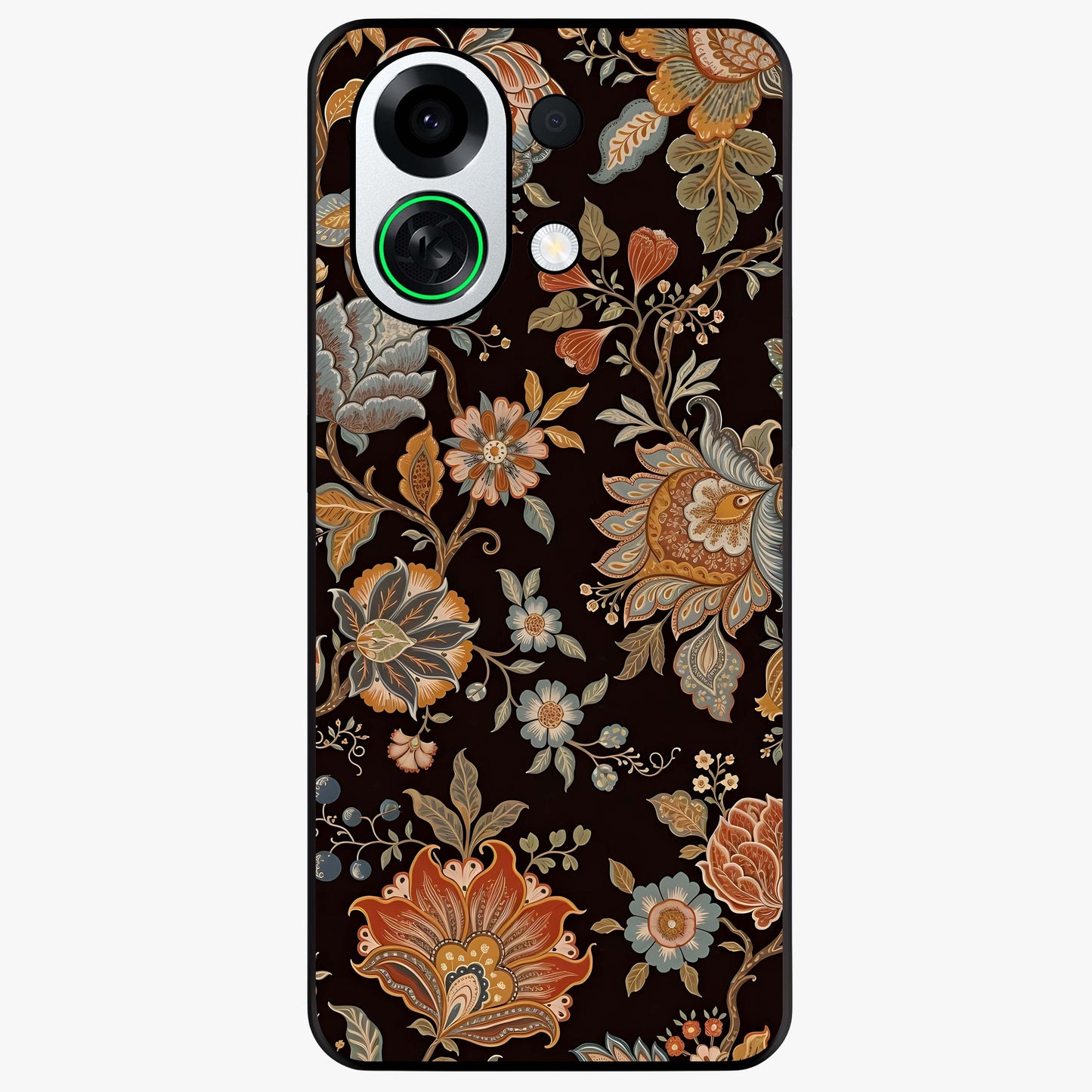Vintage Floral Dream Glass Case showing flat back view with classic floral artwork and glossy glass finish.