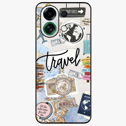 Wanderlust Journal Glass Case showing flat back view with travel inspired artwork and glossy glass finish.