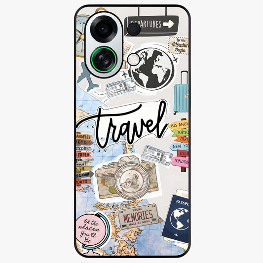 Wanderlust Journal Glass Case showing flat back view with travel inspired artwork and glossy glass finish.