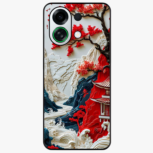Whispers Of Sakura Waves Glass Case showing flat back view with cherry blossom wave artwork and glossy glass finish.