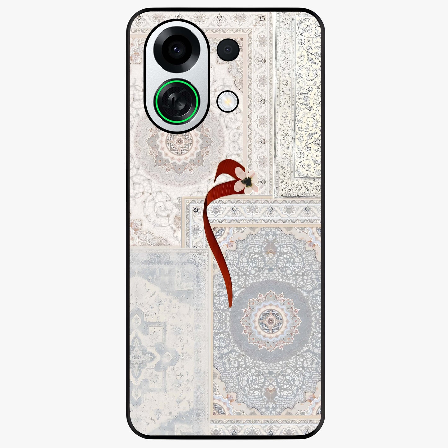 White Aesthetic Bow Glass Case showing flat back view with minimal bow artwork and glossy glass finish.