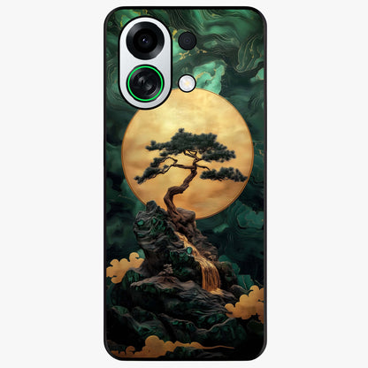 Zen Moon Rise Glass Case showing flat back view with calm moonrise artwork and glossy glass finish.