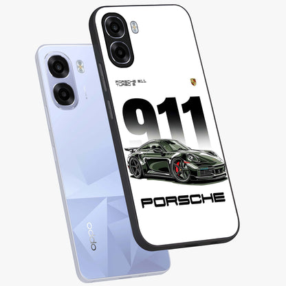 911 Turbo Dominance Glass Case displayed in premium angled mockup highlighting sporty car illustration and sleek glass surface.