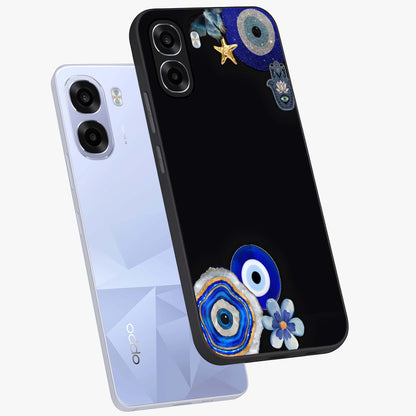 Aesthetic Blue Evil Eye Glass Case displayed in angled mockup highlighting blue evil eye symbol and spiritual aesthetic design.