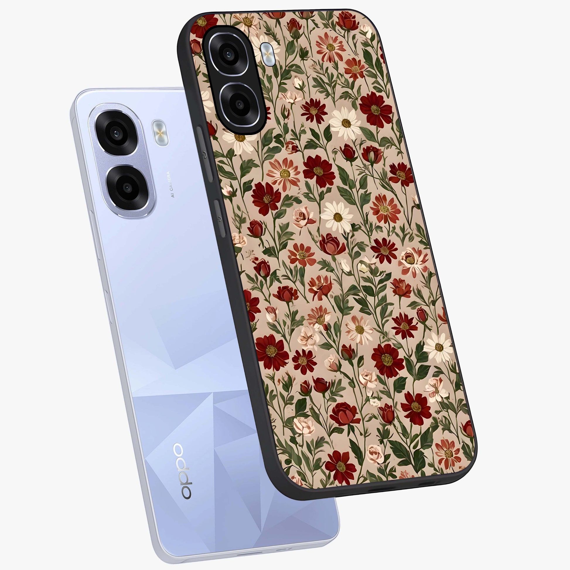 Biege Flower With Leaf Glass Case displayed in angled mockup highlighting minimal floral leaf design and elegant aesthetic.