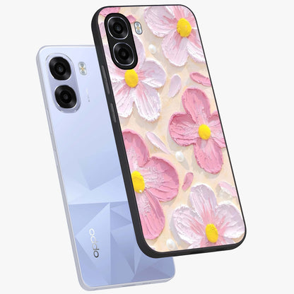 Blush Bloom Texture Glass Case displayed in angled mockup highlighting subtle bloom pattern with aesthetic pastel design.