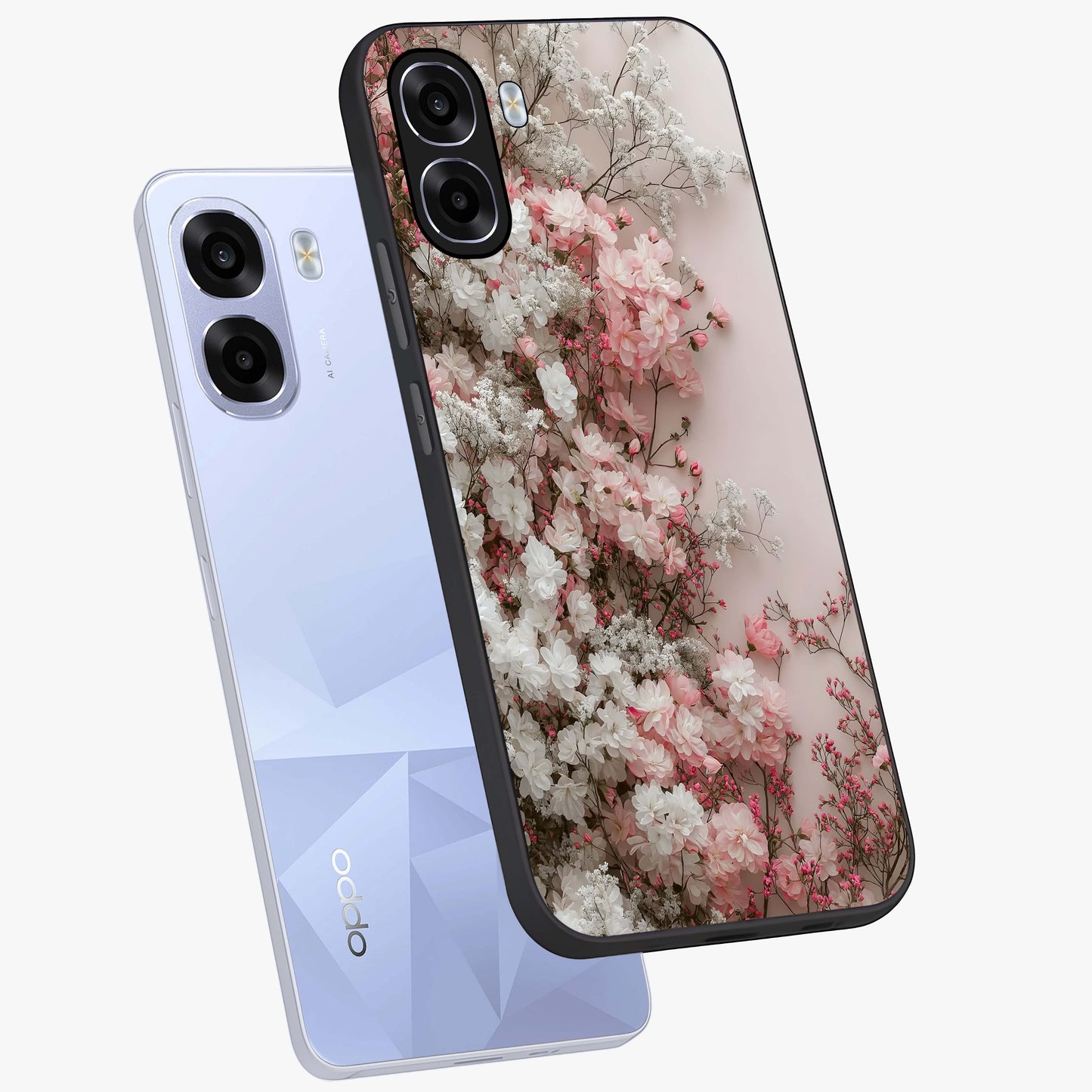 Blush Blossom Cloud Glass Case displayed in angled mockup highlighting soft cloud and blossom design with pastel aesthetic.