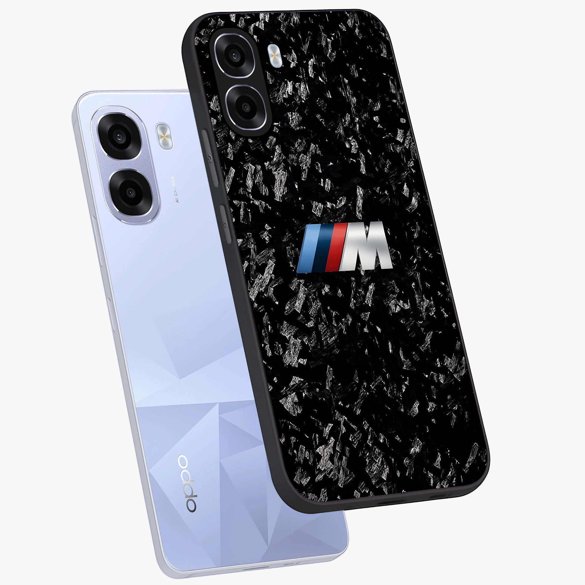 Carbon Speed Mark Glass Case displayed in angled mockup highlighting racing inspired carbon design and sleek aesthetic style.