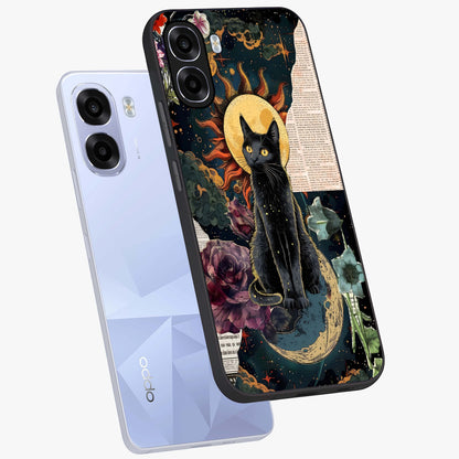 Celestial Black Cat Glass Case displayed in angled mockup highlighting cosmic black cat design with celestial aesthetic.