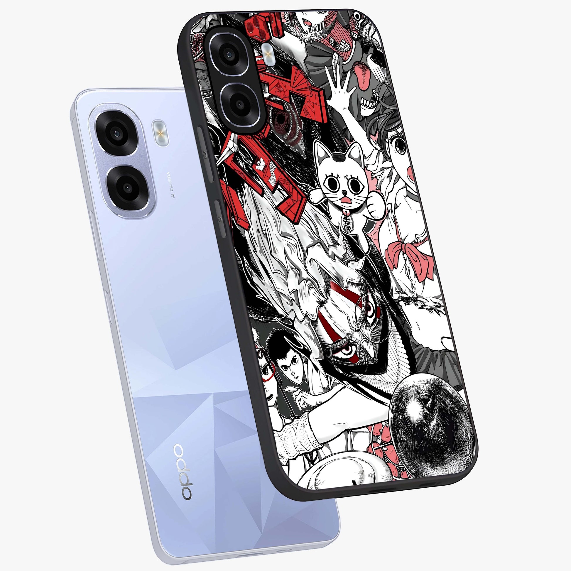 Crimson Chaos Panel Glass Case displayed in angled mockup highlighting chaotic panel style design with modern graphic theme.