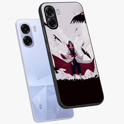 Crimson Crow Ascension Glass Case displayed in angled mockup highlighting powerful crow illustration with dark crimson aesthetic.