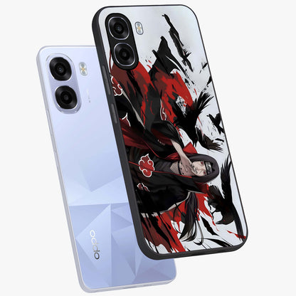 Crimson Crow Illusion Glass Case displayed in angled mockup highlighting mysterious crow graphic with dark aesthetic style.